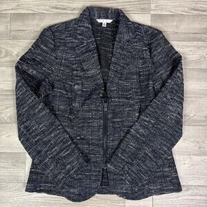 CAbi #723 Mingle Tweed Navy Blue Textured Zip Front Blazer Jacket sz 8